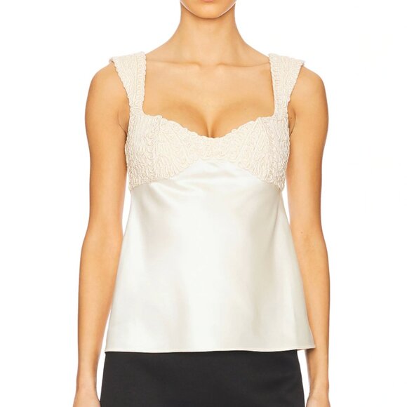 LPA Callie Tank Top in Ivory Cream White Satin Silk Cami Camisole - Picture 1 of 8